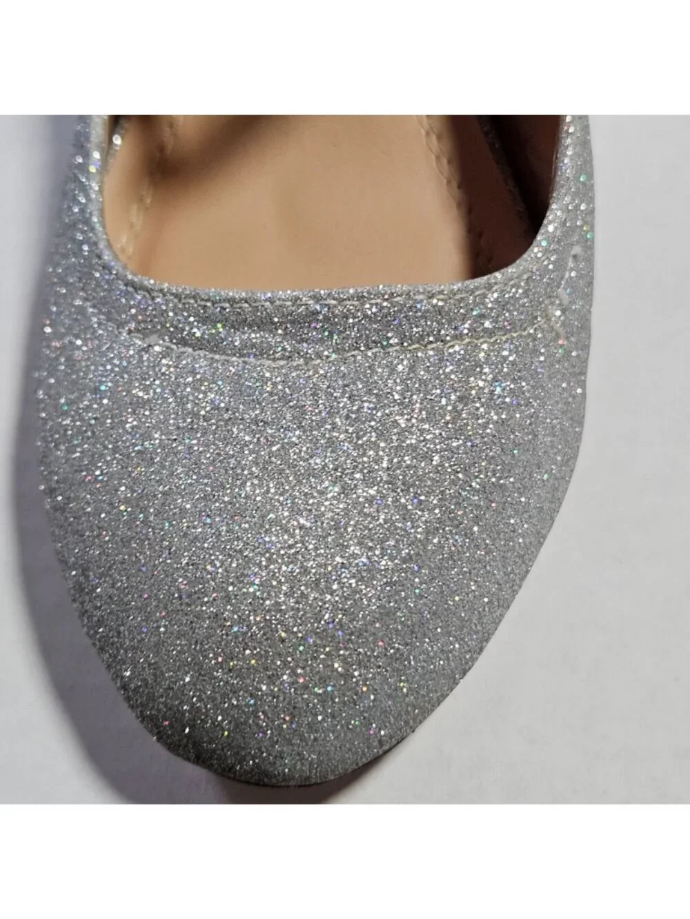 Woman's J.Adams retro Mary Jane style silver glitter eyelet ankle strap pumps 6